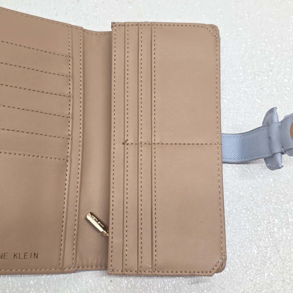 Anne Klein Blue Faux Leather Buckle Closure Clutch Wallet & Card Sleeve